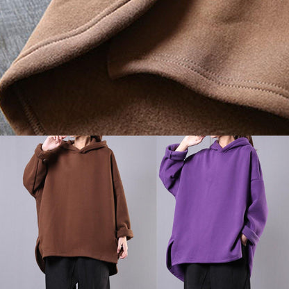Style chocolate cotton clothes For Women hooded low high design baggy blouses