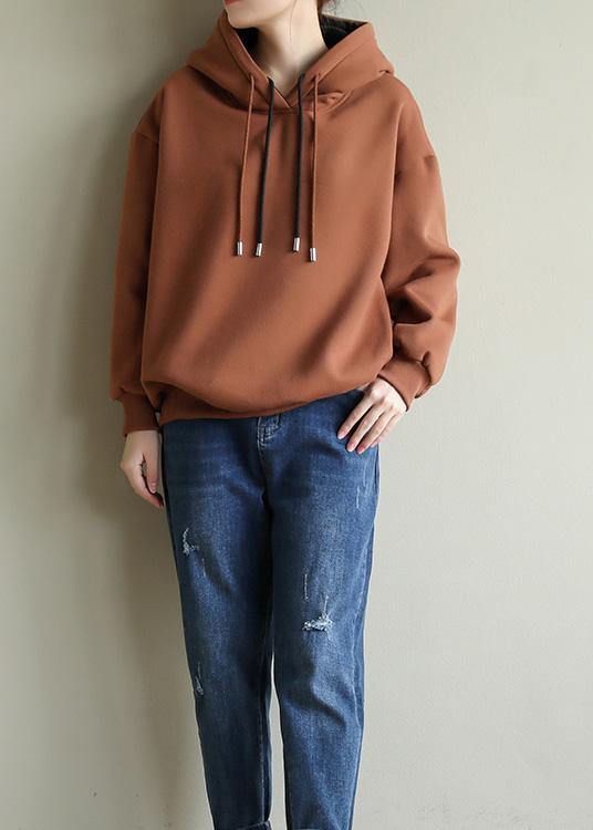 Style chocolate cotton top silhouette wild box Double-layer hooded tops