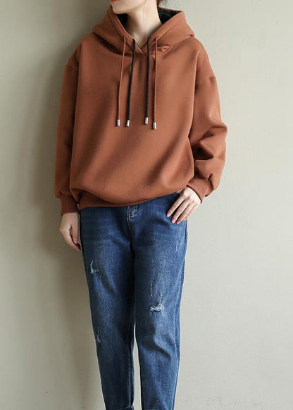 Style chocolate cotton top silhouette wild box Double-layer hooded tops