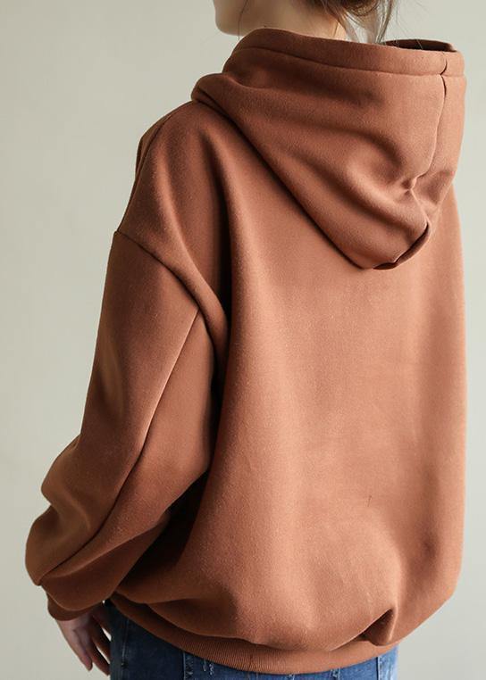Style chocolate cotton top silhouette wild box Double-layer hooded tops