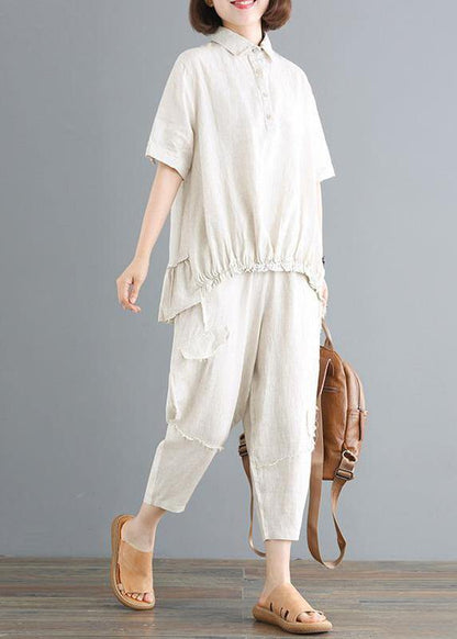 Style Cotton Linen Tops Cotton Linen Blouse and Pants