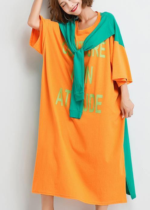 Style False Two Pieces Cotton Dresses Runway Summer Maxi Dress Orange Patchwork