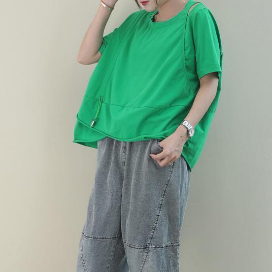 Style Green Cotton Clothes for O Neck Baggy Cotton Shirt