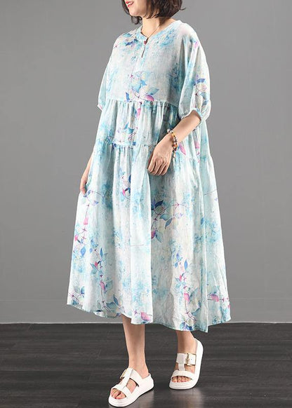 Style Green Print Clothes O Neck Extra Large Hem a Line Dress