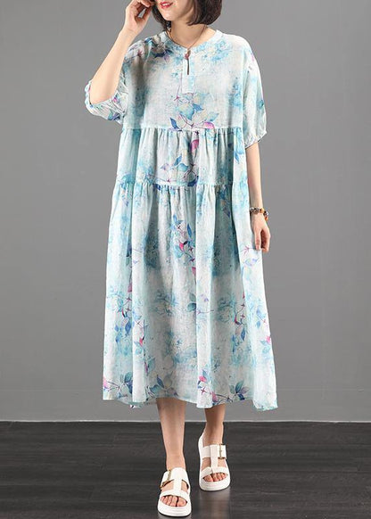 Style Green Print Clothes O Neck Extra Large Hem a Line Dress