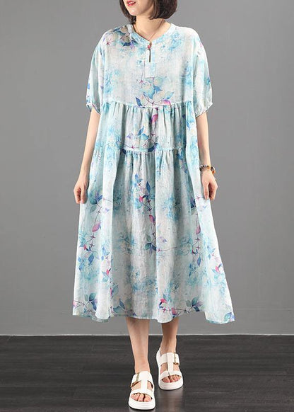 Style Green Print Clothes O Neck Extra Large Hem a Line Dress