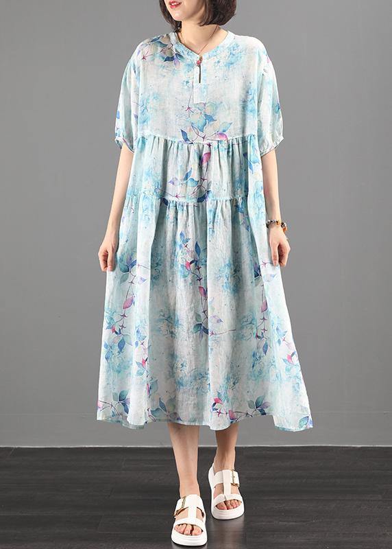 Style Green Print Clothes O Neck Extra Large Hem a Line Dress