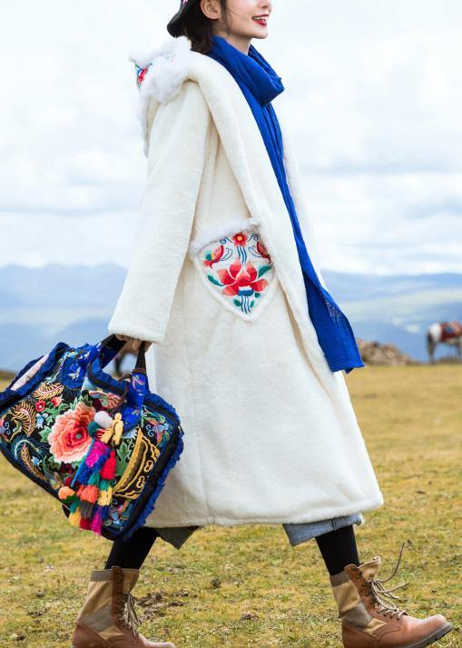 Style Hooded Embroidery Outfit White Box Outwears