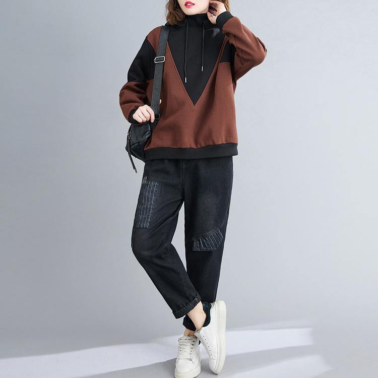 Style hooded patchwork clothes For Women Photography chocolate shirt