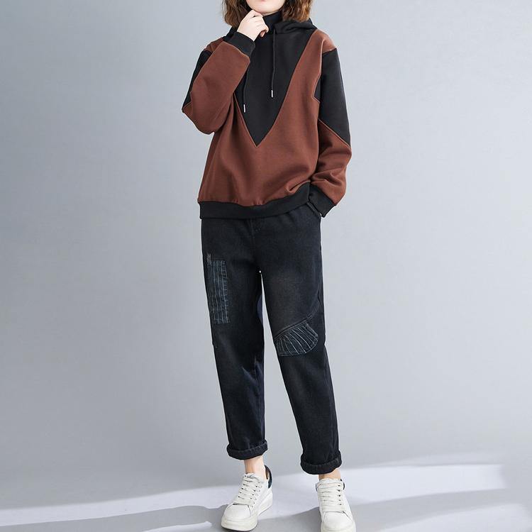 Style Hooded Patchwork Clothes for Photography Chocolate Shirt