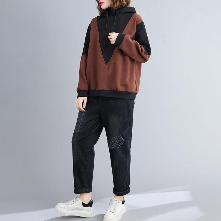 Style Hooded Patchwork Clothes for Photography Chocolate Shirt