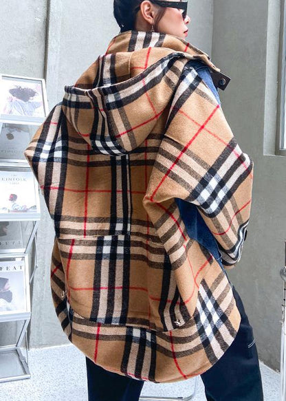 Style Hooded Patchwork Tunics for Denim Blue Clothing Outwear