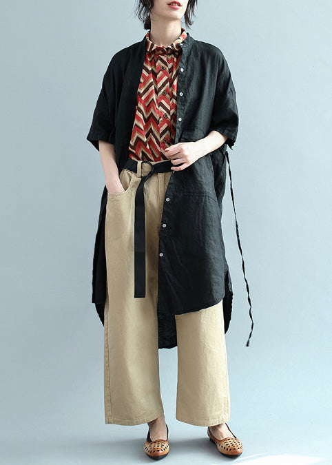 Style Lapel Button Down Cotton Top Silhouette Neckline Black Dresses Blouse Summer