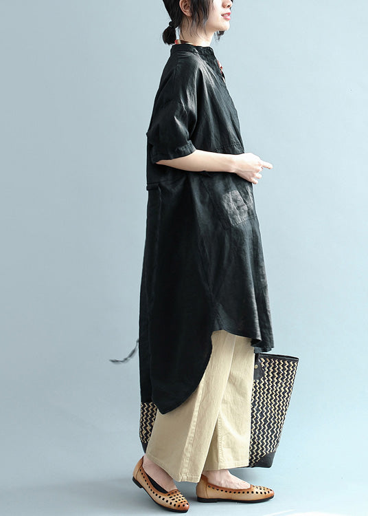 Style Lapel Button Down Cotton Top Silhouette Neckline Black Dresses Blouse Summer