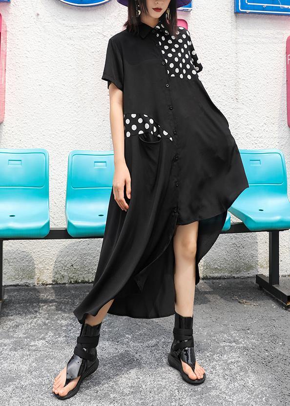 Style Lapel Asymmetric Chiffon Robes Boutique Tutorials Black Dotted Dress Summer