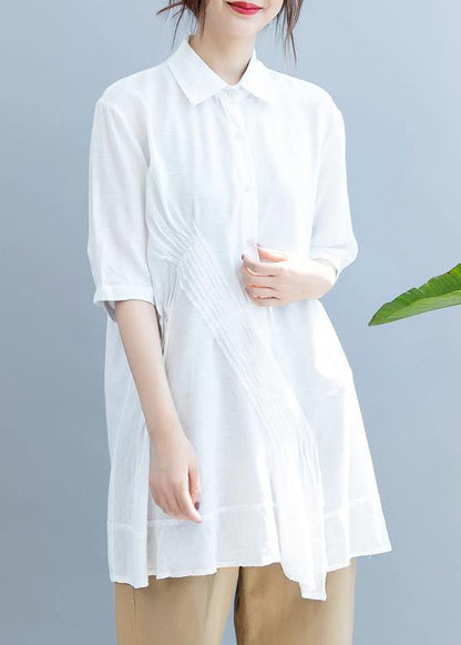 Style Lapel Half Sleeve Shirts Outfits White Blouse