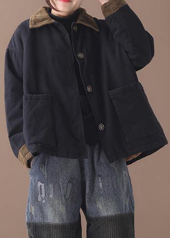 Style Lapel Patchwork Coat Black Clothing Coat