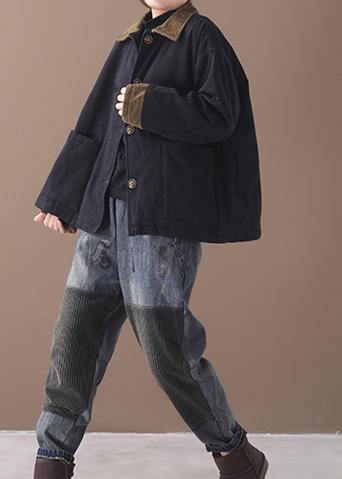 Style Lapel Patchwork Coat Black Clothing Coat