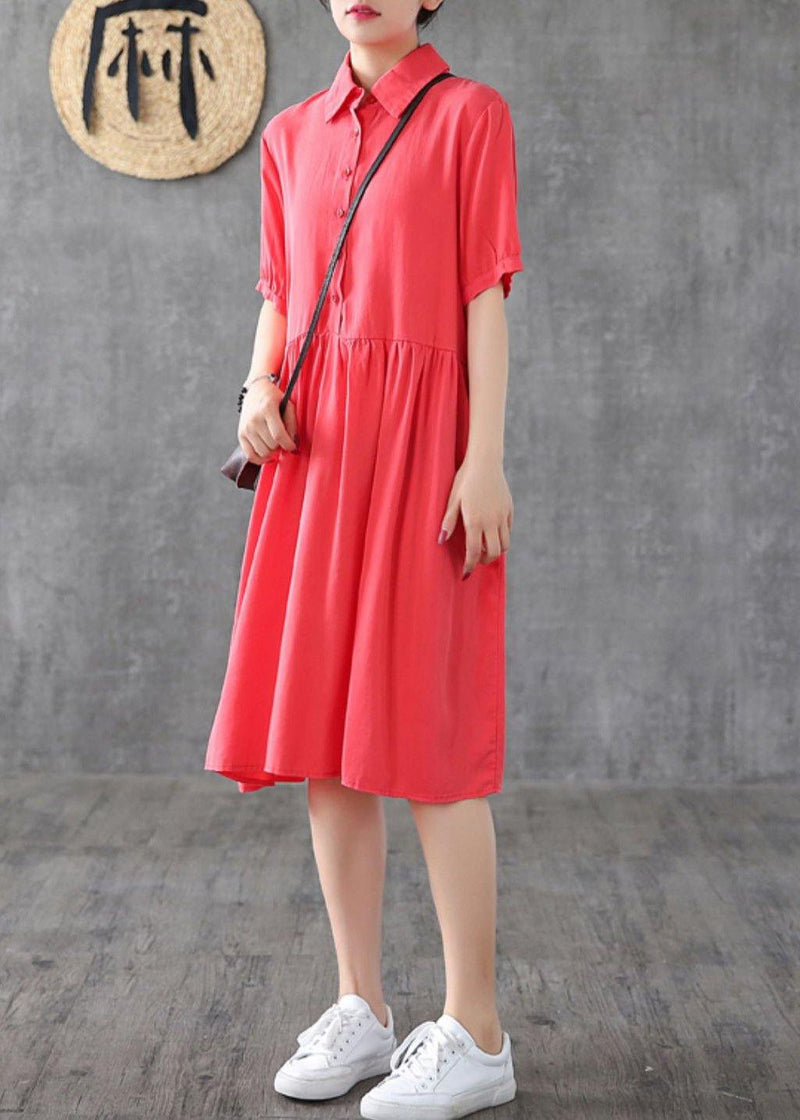 Style Lapel Cinched Tunic Sewing Red Dress