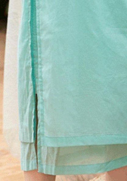 Style Light Green Cotton Tunics Half Sleeve O Neck Traveling Summer Dress