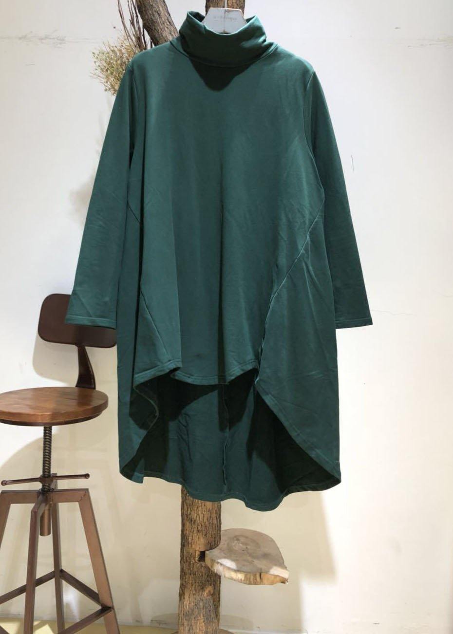 Style low high design cotton clothes For Women Fabrics khaki high neck shirt fall