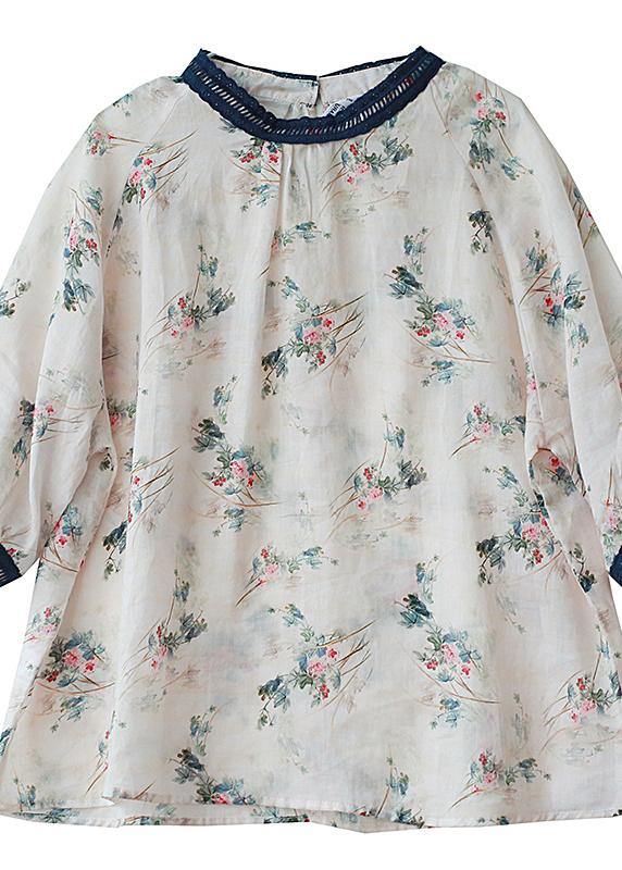 Style Navy Collar Linen Clothes for Print Patchwork Daily Blouses