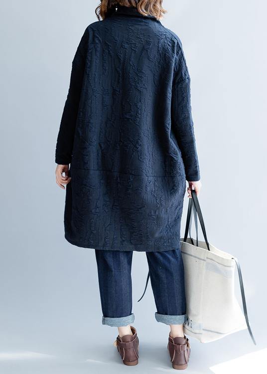Style Navy Tunic Pattern High Neck Patchwork Long Fall Dress