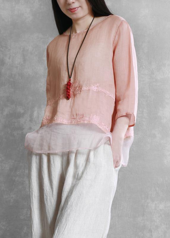 Style O Neck Asymmetric Clothes Tunic Tops Pink Blouses