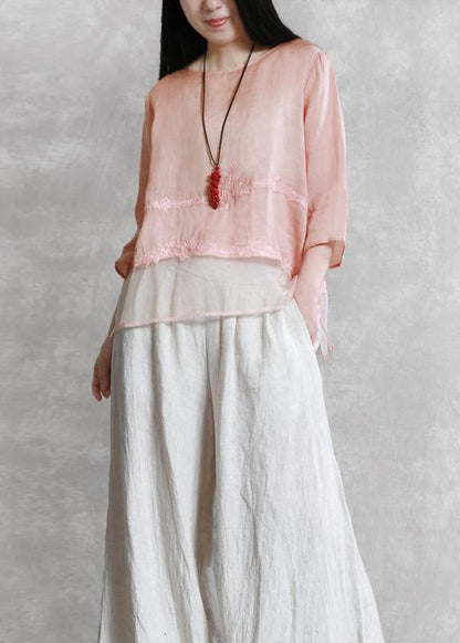 Style O Neck Asymmetric Clothes Tunic Tops Pink Blouses