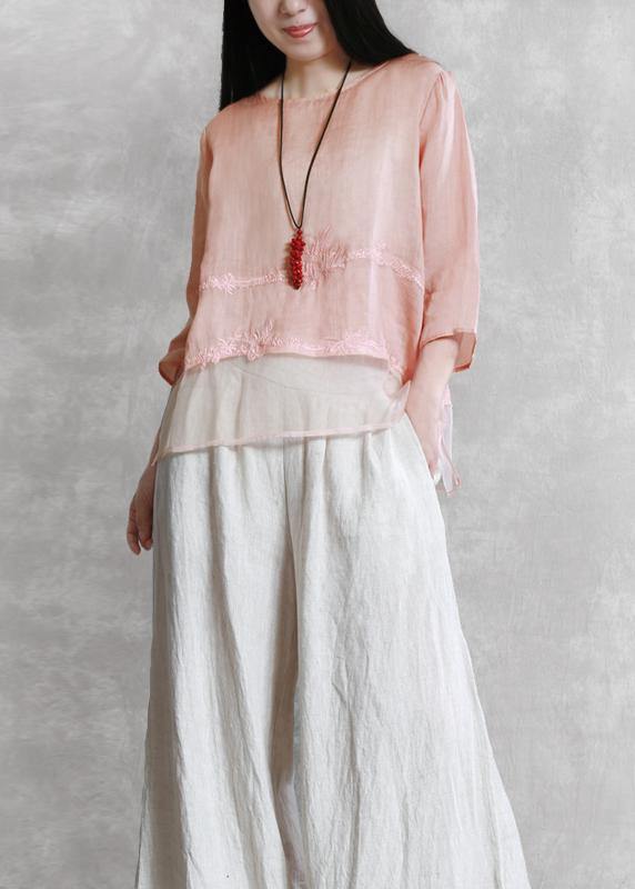 Style O Neck Asymmetric Clothes Tunic Tops Pink Blouses