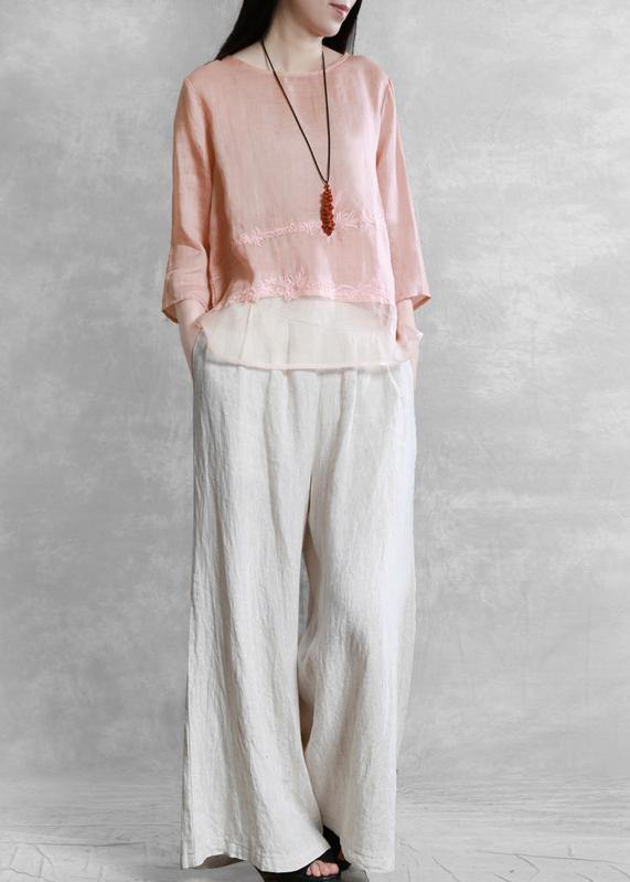 Style O Neck Asymmetric Clothes Tunic Tops Pink Blouses