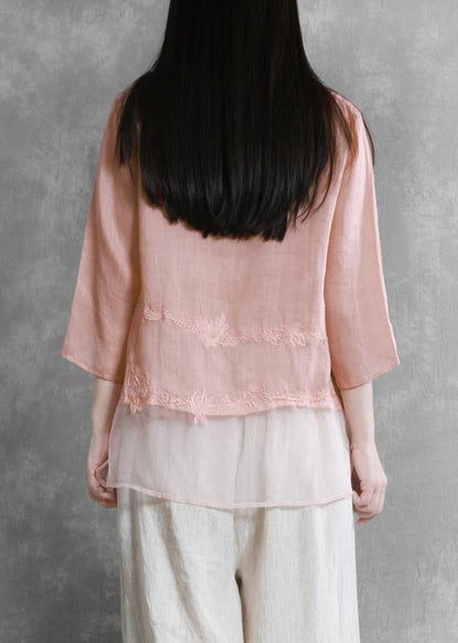 Style O Neck Asymmetric Clothes Tunic Tops Pink Blouses