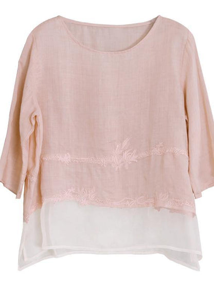 Style O Neck Asymmetric Clothes Tunic Tops Pink Blouses