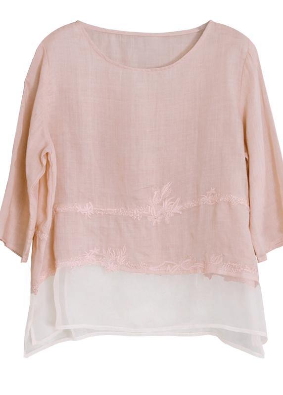 Style O Neck Asymmetric Clothes Tunic Tops Pink Blouses