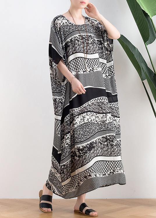 Style O Neck Asymmetric Summer Clothes Black White Striped Art Dresses
