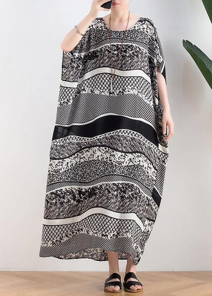 Style O Neck Asymmetric Summer Clothes Black White Striped Art Dresses