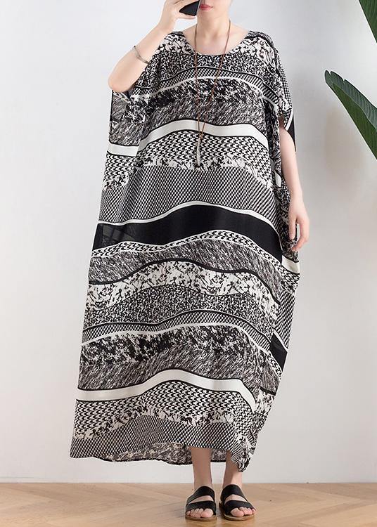 Style O Neck Asymmetric Summer Clothes Black White Striped Art Dresses