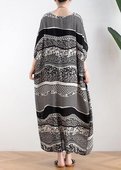 Style O Neck Asymmetric Summer Clothes Black White Striped Art Dresses