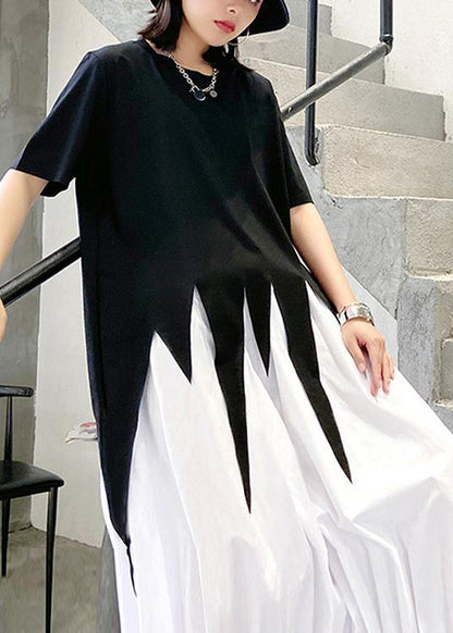Style O Neck Asymmetric Summer Tunics for Work Outfits Black Top