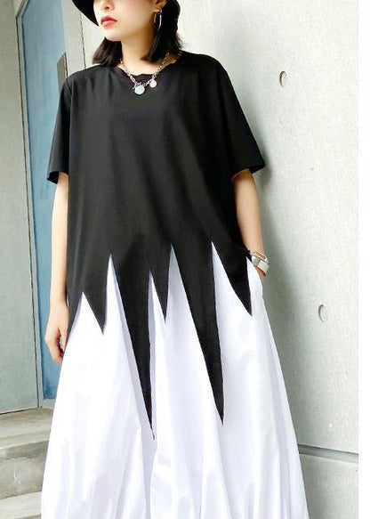 Style O Neck Asymmetric Summer Tunics for Work Outfits Black Top