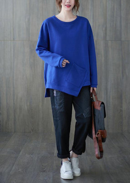 Style o neck asymmetric top Tunic Tops blue shirt