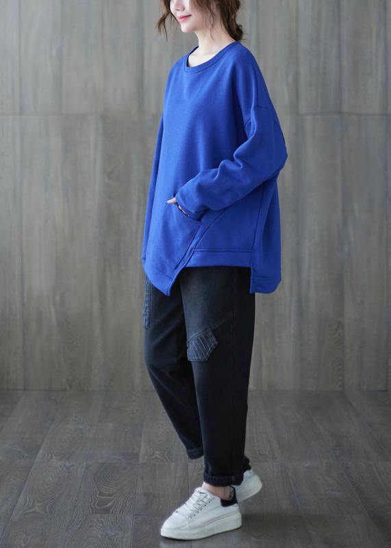 Style O Neck Asymmetric Top Tunic Tops Blue Shirt