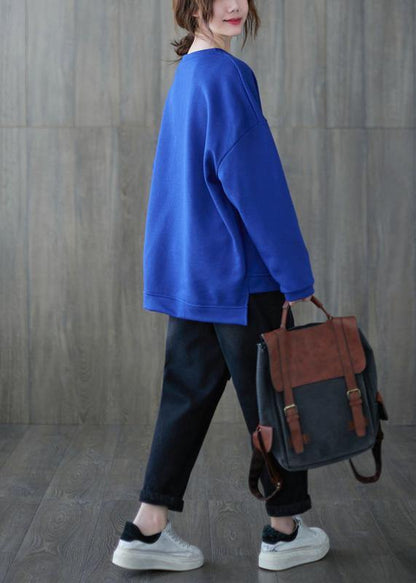 Style o neck asymmetric top Tunic Tops blue shirt