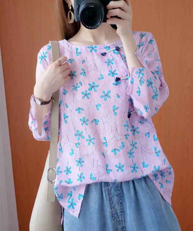 Style O Neck Baggy Tunic Outfits Blue Print Blouses