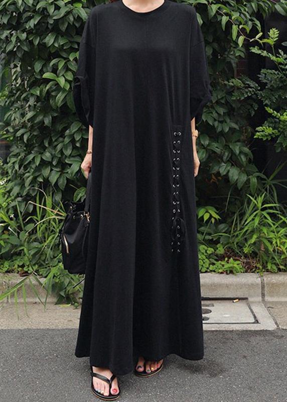 Style O Neck Extra Large Hem Cotton Dresses Runway Black a Line Dress