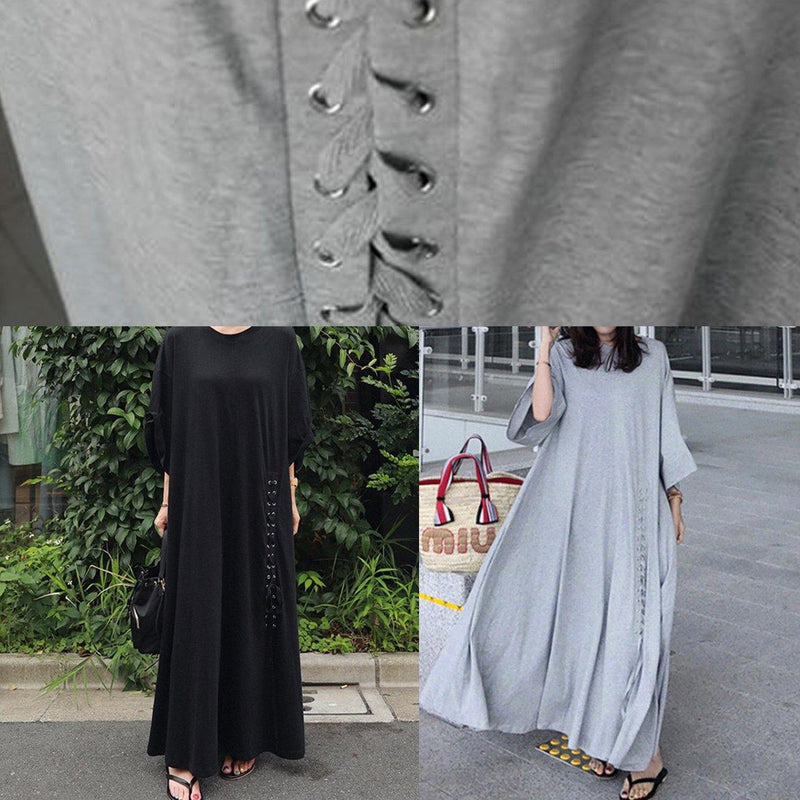 Style O Neck Extra Large Hem Cotton Dresses Runway Black a Line Dress