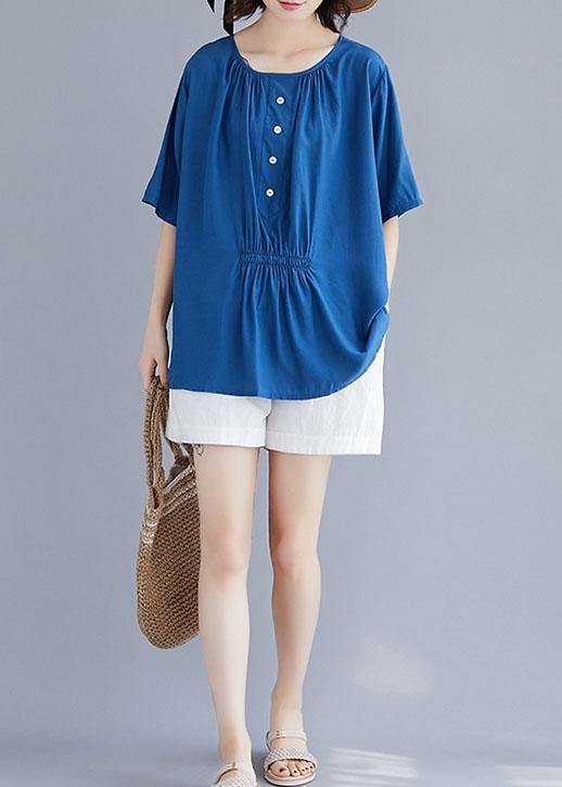 Style O Neck Half Sleeve Cotton Box Top Wardrobes Blue Blouse Summer