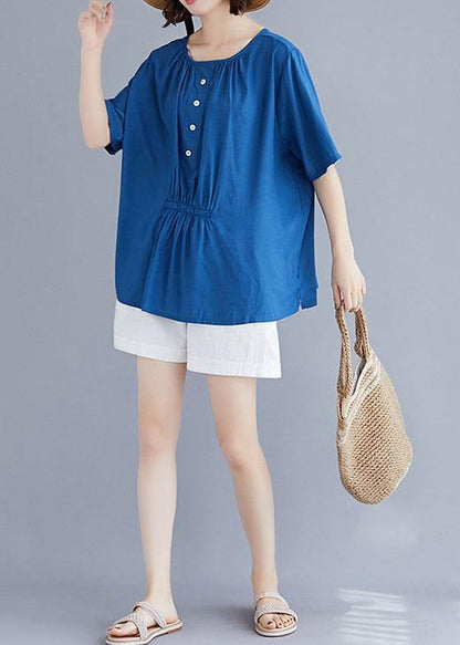 Style O Neck Half Sleeve Cotton Box Top Wardrobes Blue Blouse Summer