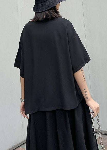 Style O Neck Patchwork Cotton Summer Tunic Pattern Black Shirts