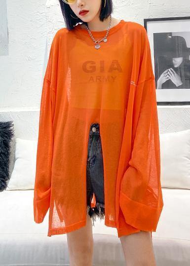 Style O Neck Summer Pattern Orange Sun Protection Clothing